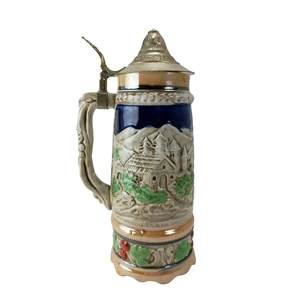 German Style Wind-Up Musical Beer Stein Mug W/Lid Vintage
